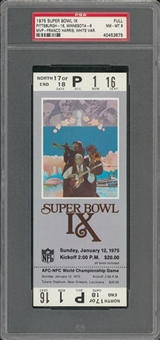 1975 Super Bowl IX Full Ticket, White Variation - PSA NM-MT 8